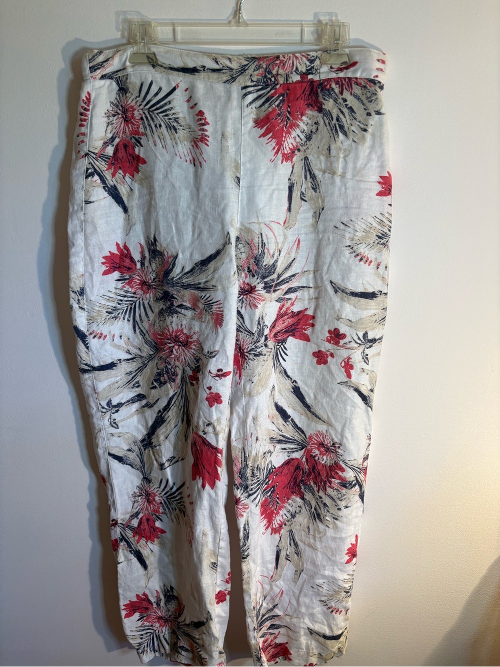 Chico’s Linen Blend Tropical Floral Pull-On Pants Size 1 (Medium) Beach Resort